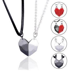 Magnetic Attraction Necklace Set Couples Wish Stone Splicing Design Heart Shaped Pendant Alloy Material K Gold Chain Free Size