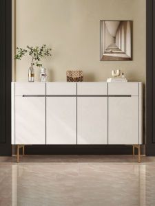 Elegant Real Wood Saddle Leather Entrance Hallway Shoe Cabinet Integrated Storage Wall Mounted Multi-Layer Construction