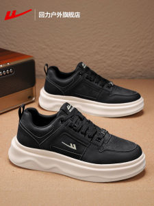 Warrior Mens Casual Shoes Black Sporty Thick Bottom Heightening Versatile Sneakers Spring Autumn Seasonal round Toe Lace-Up
