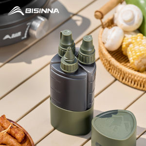 BISINNA 3-in-1 PE Material Liquid Seasoning Bottle Press Type Sauce Dispenser Outdoor BBQ Portable Camping Cooking Supplies