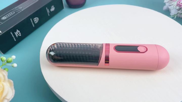 Cordless Hair Straightener Brush for Women, Go Brush Pro Rechargeable Electric Hot Hair Straightener Comb, PortableHeated Hair Straightening for Travel (Black)