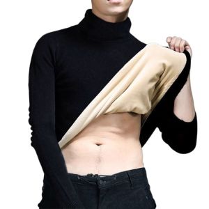 plus Size Mens High Collar Fleece Lined Sweater Thermal Inner Wear Autumn Winter Thickened Warm Base Shirt for plus Size