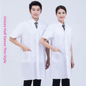 Pure Cotton Lab Coat Long Sleeve White Coat for Food Workwear Chemist Isolation Coat Chef Uniform Mid-Length Work Smock