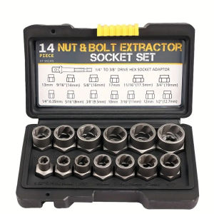14PCS Impact Bolt Nut Screw Extractor Drill Bits Tool Set Remove Broken Bolt Extractor Kit Cr-Mo Steel Sliding Tooth Sockets