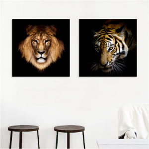Modern Simplified Tiger Lion Decorative Painting Wild Beasts Animals Wall Hanging Art Office Corridor Passage Hallway Decor