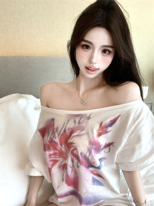 GUZILIAN | Loose White Printed Short Sleeve T-Shirt Womens Summer American Casual Design Lazy Versatile Top Korean Style Commute Fashion