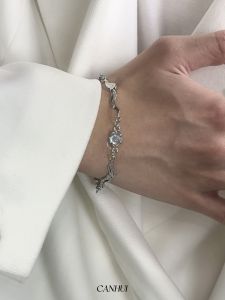 Vòng Tay Bạc Đính Đá Ngọc Trai Mặt Trăng Thiết Kế Độc Đáo Cho Nam Và Nữ Trang Sức Thời Trang Nhẹ Nhàng Đơn Giản Phong Cách Sang Trọng