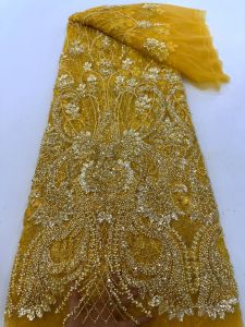 White Lace Fabric with Sequins for Wedding Dress French Embroidery Beaded Lace African Nigerian Elegant Fashion 2026 M348-1