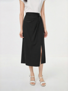 Koradior | Black Ruffled Slit Design Slimming Skirt