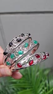 Gelang Wanita Elegan Batu 3 warna Estetik Merah Hijau & Hitam - Fashion Korea Kekinian bgg502