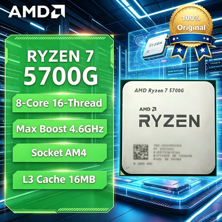 AMD | AMD Ryzen 7 5700G CPU AMD R7 5700G Processor 4.6GHz 8-Core 16-Thread 16MB Cache Socket AM4 Desktop Gaming CPU Radeon Graphics