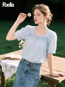 puella | Summer New Lace Trim Square Neck Blouse