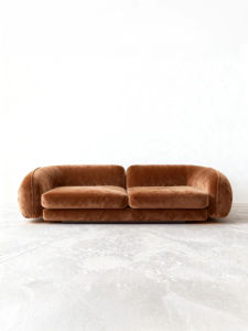 Straight Row Cream-colored Small Space Sofa Chenille