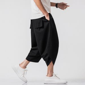 Loose Cotton Linen Harlan Pants Mens Summer Large Size Lantern Wide Leg Carrot Pants Casual Breathable Youthful Style