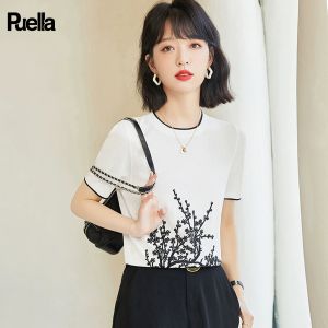 puella | Summer Korean Style Embroidered Slim Fit Short Sleeve Knit T-Shirt