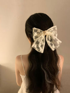 French Style White Lace Butterfly Knot Hair Clip for Women Large Spring Clip Hair Accessories Fashionable Top Clip