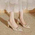 Crystalline Bridal Shoes with Chunky Heel for Women Elegant Fashionable Wedding Shoes Suitable for Engagement And Daily Wear Comfortable to Walk in. 