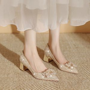Crystalline Bridal Shoes with Chunky Heel for Women Elegant Fashionable Wedding Shoes Suitable for Engagement And Daily Wear Comfortable to Walk in