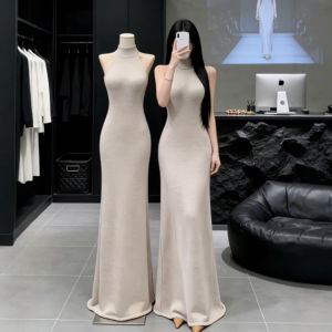 CHANGTONG | Mature Elegant Retro Fashion Skinny Strap Maxi Dress