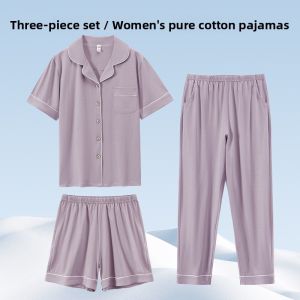 MiiOW | Cat Lady Summer Lightweight Short Sleeve Sleepwear Set Soft Skin-friendly Home Clothes Three-piece Womens Fashionable Pajamas