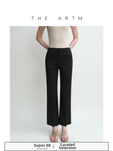 Dense Imitation Wool Black Lycra Trousers with Cross Open Pockets Flared Nine-Tenths Pants
