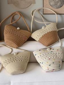 กระเป๋าถือผ้าไผ่สำหรับผู้หญิง กระเป๋าถือชายหาด ฤดูใบไม้ผลิและฤดูร้อน กระเป๋าสะพายข้างขนาดเล็ก กระเป๋าถือแบบสะพายไหล่ข้างเดียว