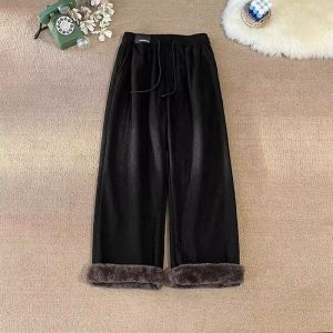 Mens Thickened Lamb Velvet Corduroy Sweatpants Warm Casual Straight Leg Pants Anti-Cold Outdoor Wear Summer Fashion Trend
