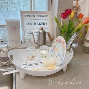 Kitchen Sink Drain Rack Dish Drainer Storage Holder Simple Style Kitchen Countertop Utensil Filter Water Storage Box