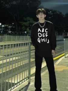 Áo Thun Dài Tay Rộng Rãi in Chữ Hip Hop Phong Cách Mỹ Cổ Cao Thời Trang Thu Đông Cotton Thường Ngày Cho Nam