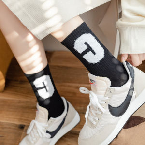 High Waist Cotton Mid-Calf Socks Womens C Letter Long Tube Socks Shark Pants Matching Pure Cotton Breathable Sweat Absorbent