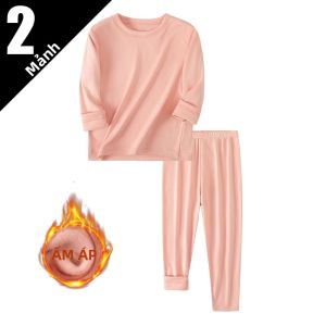 Bộ Đồ Lót Giữ Nhiệt 2 Món Dành Cho Trẻ Em Bộ Đồ Ngủ Thông Thường Cổ Tròn Màu Trơn Dành Cho Bé Trai Và Bé Gái Hỗn Hợp Polyester Thoải Mái Cho Mùa Thu Đông