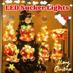 Christmas Decor LED Christmas Sucker Lights Window Hanging Lights Santa Claus Elk Suction Cup Lamp
