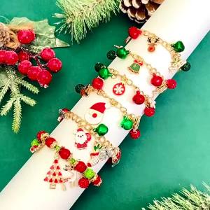 Hot-Selling Christmas Chain Bracelet Alloy Oil-dripping Christmas Tree Elk Bell Diamond Snowflake Gift Bracelet