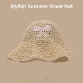 Sweet Lace Straw Women Handwoven Summer Sun Protection Travel Large Brim Beach Sunshade Hat Casual Style round Top. 