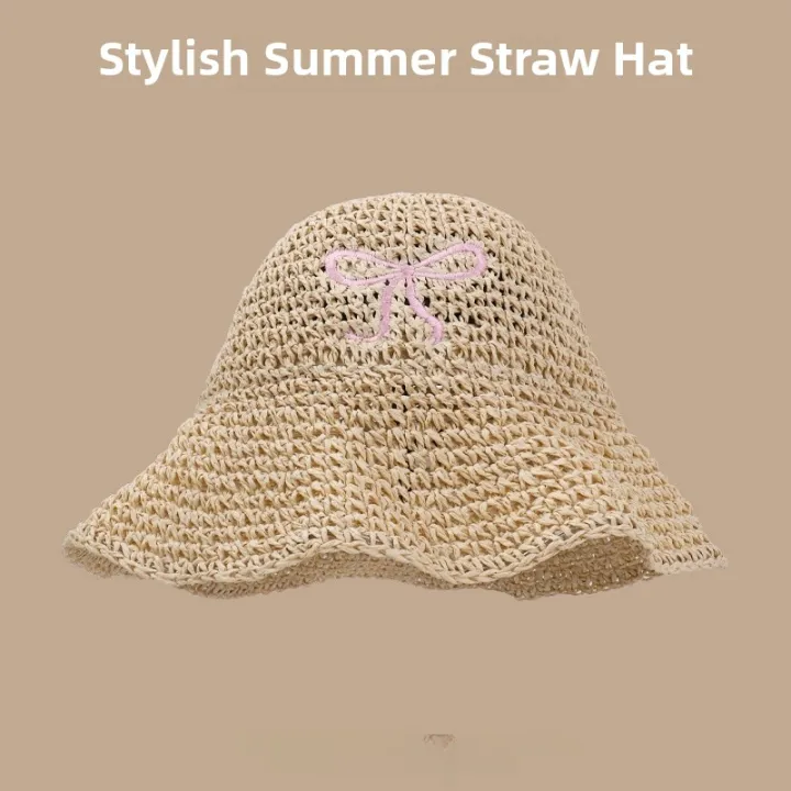 Sweet%20Lace%20Straw%20Women%20Handwoven%20Summer%20Sun%20Protection%20Travel%20Large%20Brim%20Beach%20Sunshade%20Hat%20Casual%20Style%20round%20Top%20-%20Image%208