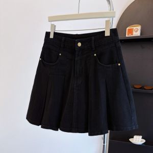 Chic Elegant French Style Versatile Retro Denim Pleated Mini Skirt