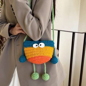 กระเป๋าถักลายมอนสเตอร์น่ารัก กระเป๋าสะพายข้างผู้หญิง กระเป๋าใส่โทรศัพท์มือถือ กระเป๋าถักด้วยมือ ผลิตจากผ้าถัก ทรงสี่เหลี่ยม สีสันสดใส