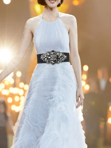 Fashionable Rhinestone Inlaid Elastic Waist Seal Belt for Women Versatile Crystal Embellished Dress Decoration Plush Coat Belt