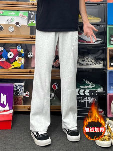 กางเกงวอร์มทรงหลวมชายสไตล์อเมริกันฤดูใบไม้ร่วง/ฤดูหนาว กางเกงขายาวทรงตรงผ้ากำมะหยี่ทรงหลวมเอวกลาง