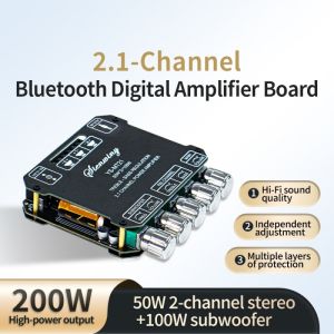 Aitemay MT21 Car Audio Amplifier 2.1 CH 100W*2 + Subwoofer 100W Bluetooth 5.1 AUX USB APP Control Smart EQ Speaker System 12/24V with 5-Layer Protection