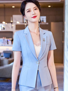 Blue Short-Sleeved Womens Light Suit Jacket Summer 2025 New Style Thin Workwear Professional Short Sleeve Suit Set
