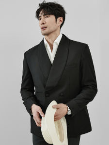 New Chinese Style Mens Suit Casual Business Black Wedding Ceremony Groom Formal Dress Slim Fit Tailored Clothing Ensemble