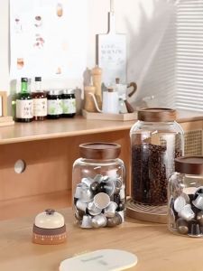 CozE Borosilicate Glass Large Capacity Storage Jar Sealed Wooden Lid Food Storage Container Bottle