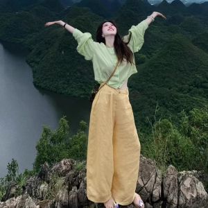 LIRUSHAN | Áo Sơ Mi Tay Dài Nhẹ Phong Cách Trung Quốc Mới Thanh Lịch Kiểu Pháp Màu Xanh