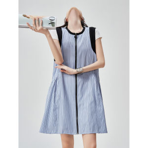 XIAODADEHUA | Blue Stripes Sleeveless Vest Dress Slimming A-Line