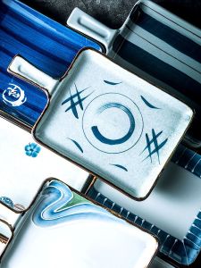 Handled Ceramic Baking Tray Square Flat Deep Dish Chicken Wings Snack Plate Beautiful Home Commercial Kitchen Cooking Tool