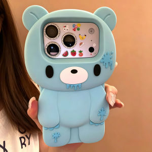 EOENKK | Cute 3D Trendy Bear Silicone Phone Case For iPhone 12 13 14 15 16 17 Pro Max 17 Pro 16 Plus Shockproof Cartoon Soft Phone Cover