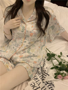 Áo Ngủ Lụa Băng Họa Tiết Hoa Mùa Hè 2025 Áo Ngủ Dài Tay Rộng Rãi Dễ Thương Ngọt Ngào Phong Cách Mạng Red Áo Ngủ Mặc Nhà