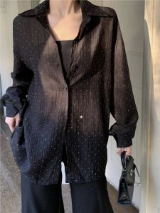 Elegant French Style Womens Long Sleeve Sun Protection Shirt Heavy Embellishment High Temperature Rhinestone Chic Outerwear