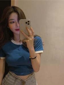 Áo Thun Nữ Tay Ngắn Màu Trơn Mùa Hè 2023 Dáng Ôm Vừa Vặn Cổ Tròn Chất Liệu Khác Thời Trang Công Sở Thường Ngày